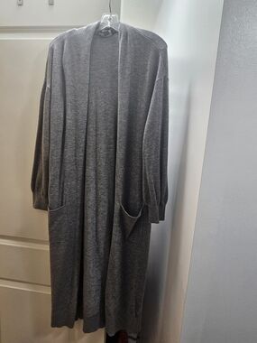 Express Long Open-Front Gray Knit Duster Cardigan